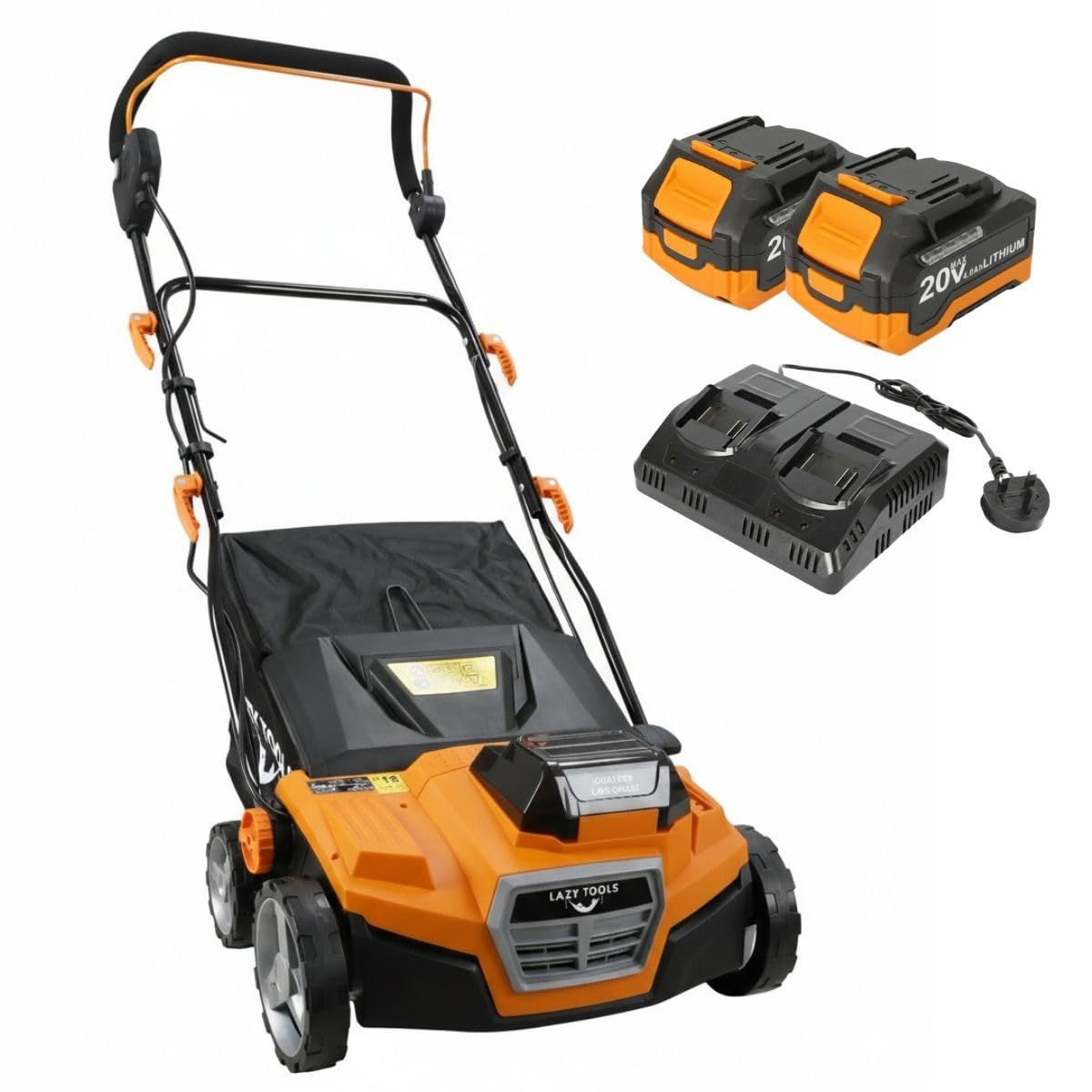 Ark Mat Orange Lazy-Brush 40V Cordless Artificial Grass Power Brush - 380Mm Lawn Sweeper - 5 Depth Settings - 50L Collection Bag - Inc. 2 X 4.0Ah Batteries & Dual Charger - Lifts & Revives Turf