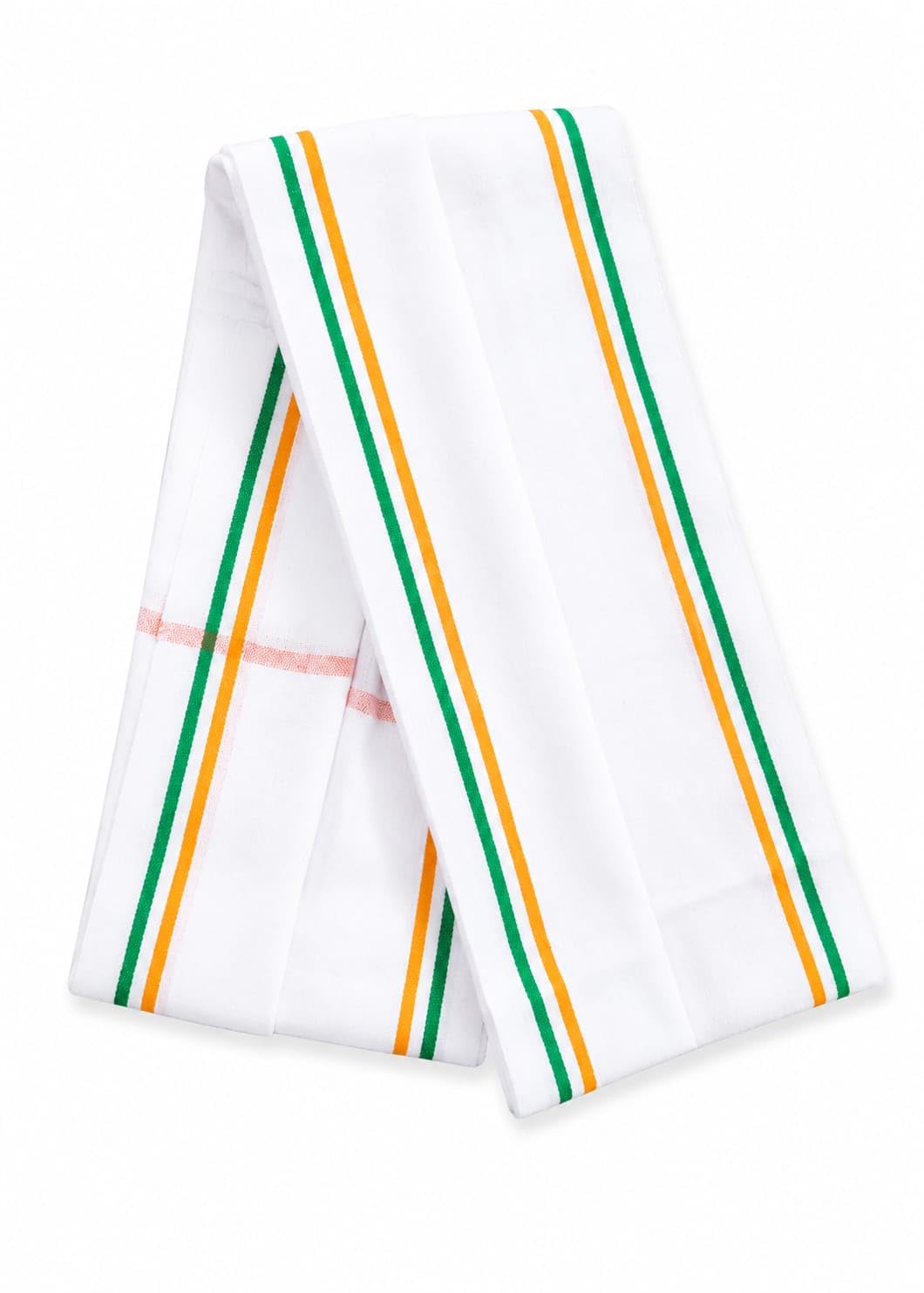White Cotton Gamcha for Men & Women | Traditional Border Gamcha with Green & Orange Stripes | Soft Lightweight Multipurpose Daily Use Cloth-picture-25