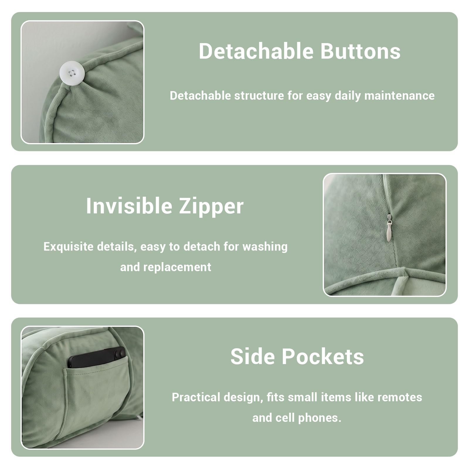 Lesekissen für Bett und Sofa Ergonomisch mit Nackenrolle - Rückenkissen Bett Groß mit Memory Schaum - Rückenstützkissen mit Taschen - Lesekissen für Lesen Entspannen Sofa (Grün)