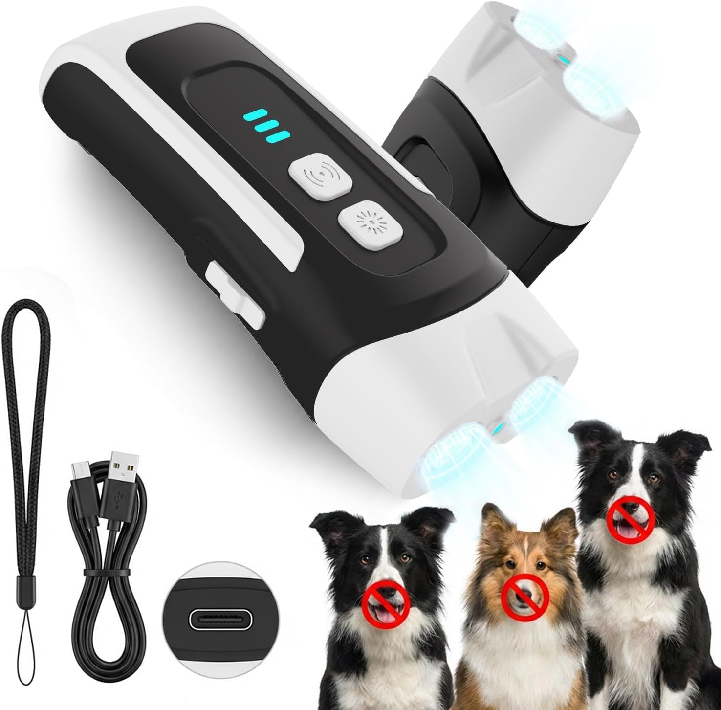 Anti Barking Device for Dogs, Ultrasonic Dog Repeller Stop Barking Dog Device - 30ft Range, Rechargeable Bark Deterrent Devices with 3 Modes, Safe Dogs Training Tool for Indoor Outdoor Use