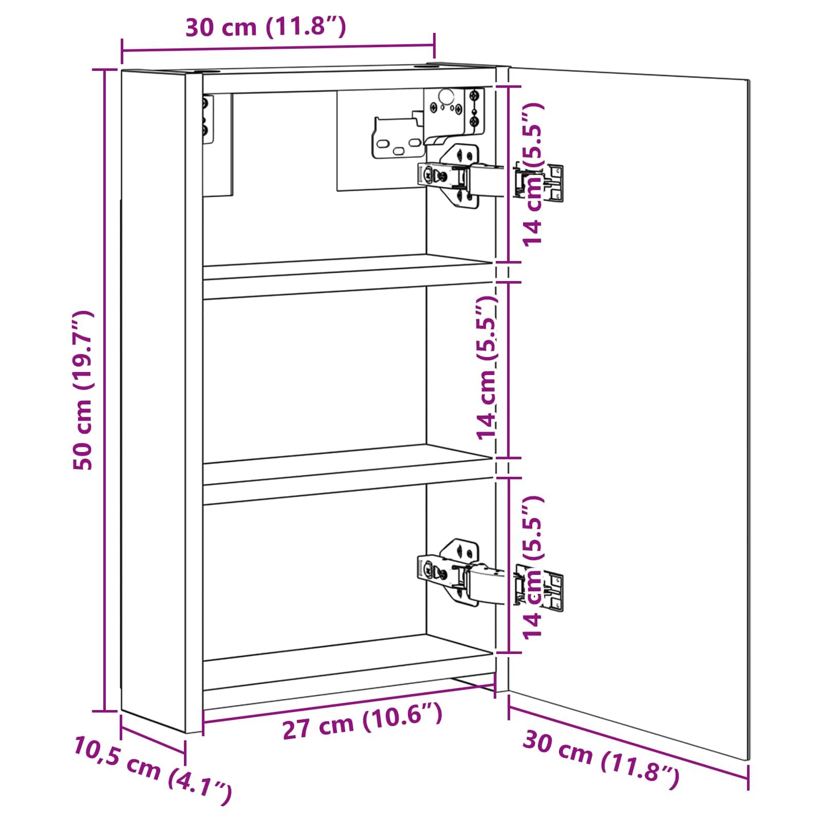 Armadietto da bagno a specchio bianco in legno, 30 x 10,5 x 50 cm, con vano portaoggetti, due ripiani, porta e specchio bidirezionale, per mobili da bagno e lavandino