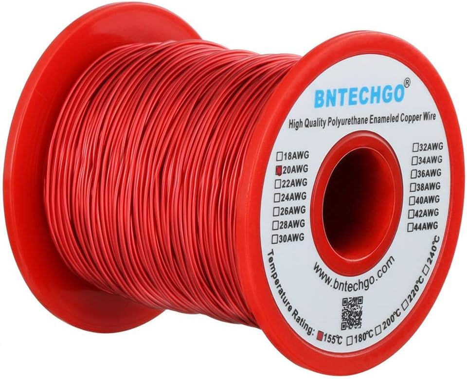 BNTECHGO 20 AWG Magnet Wire - Enameled Copper Wire - Enameled Magnet Winding Wire - 1.0 lb - 0.0315" Diameter 1 Spool Coil Red Temperature Rating 155℃ Widely Used for Transformers Inductors