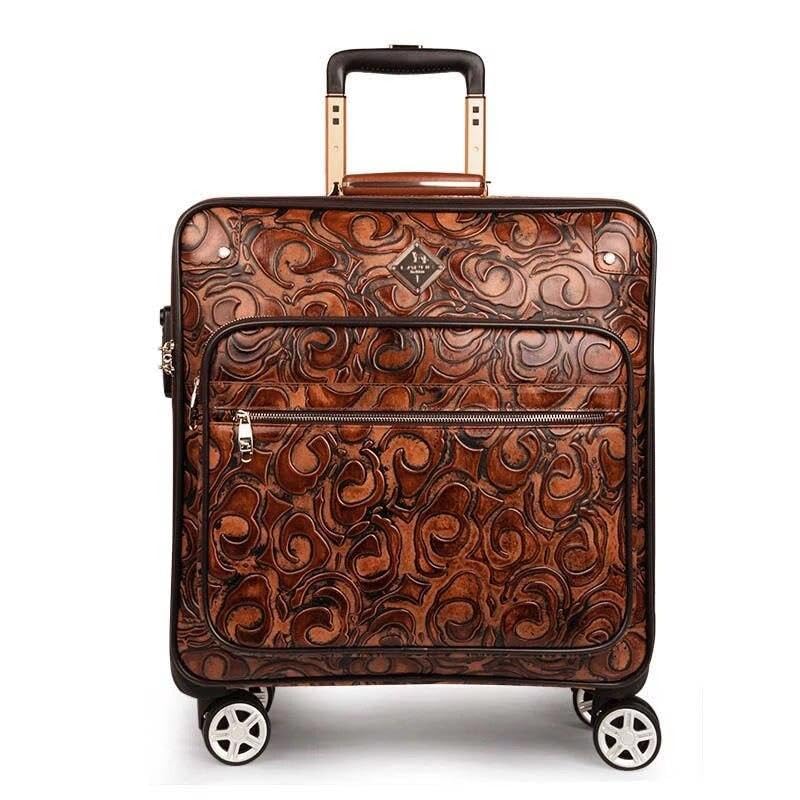 genuine leather retro rolling luggage spinner 16 in