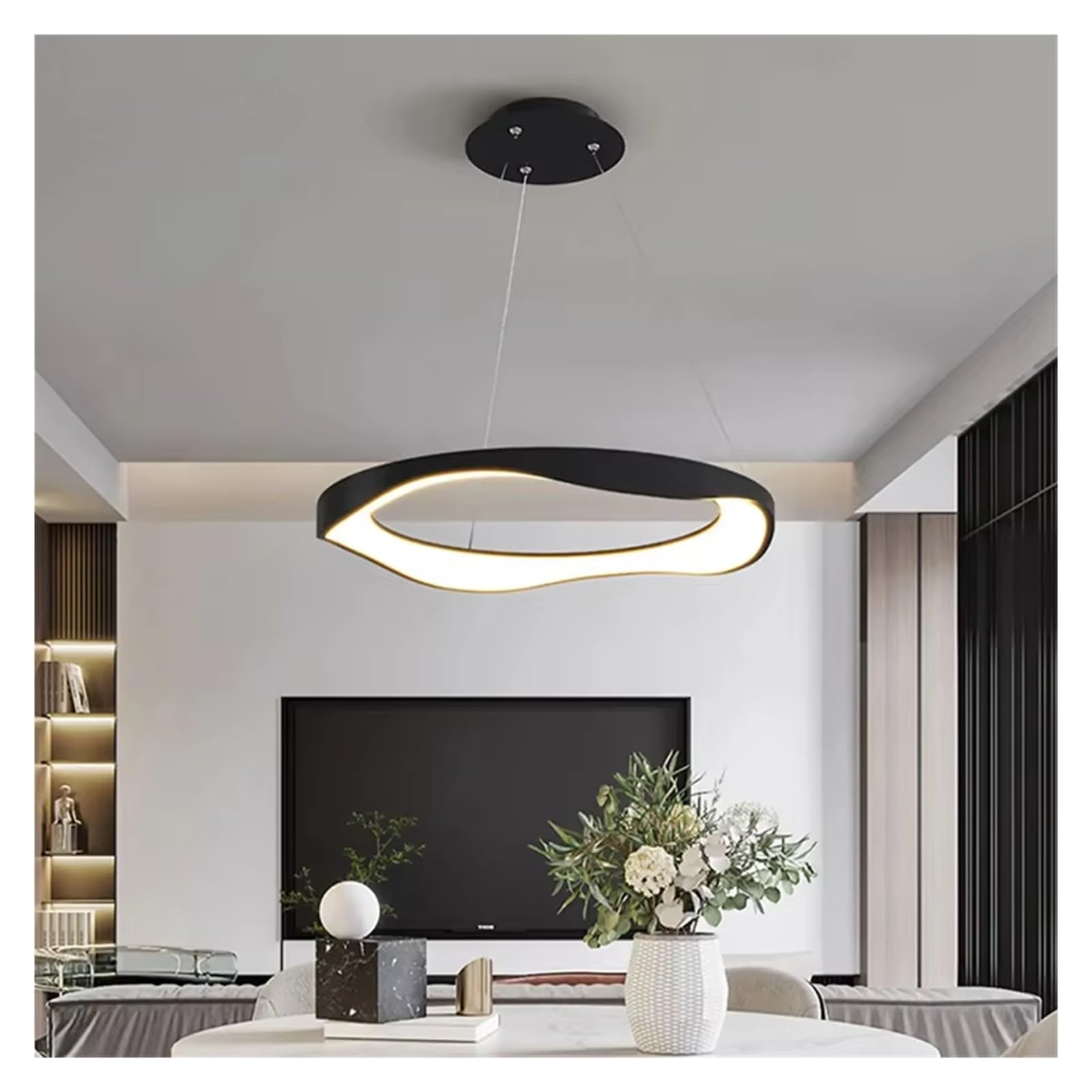 ASerZenith Modern Dining Room Pendant Lamp Circular Restaurant Led Chandelier Bedroom Hanging Lights,Onecolor-Dimmable Withremote