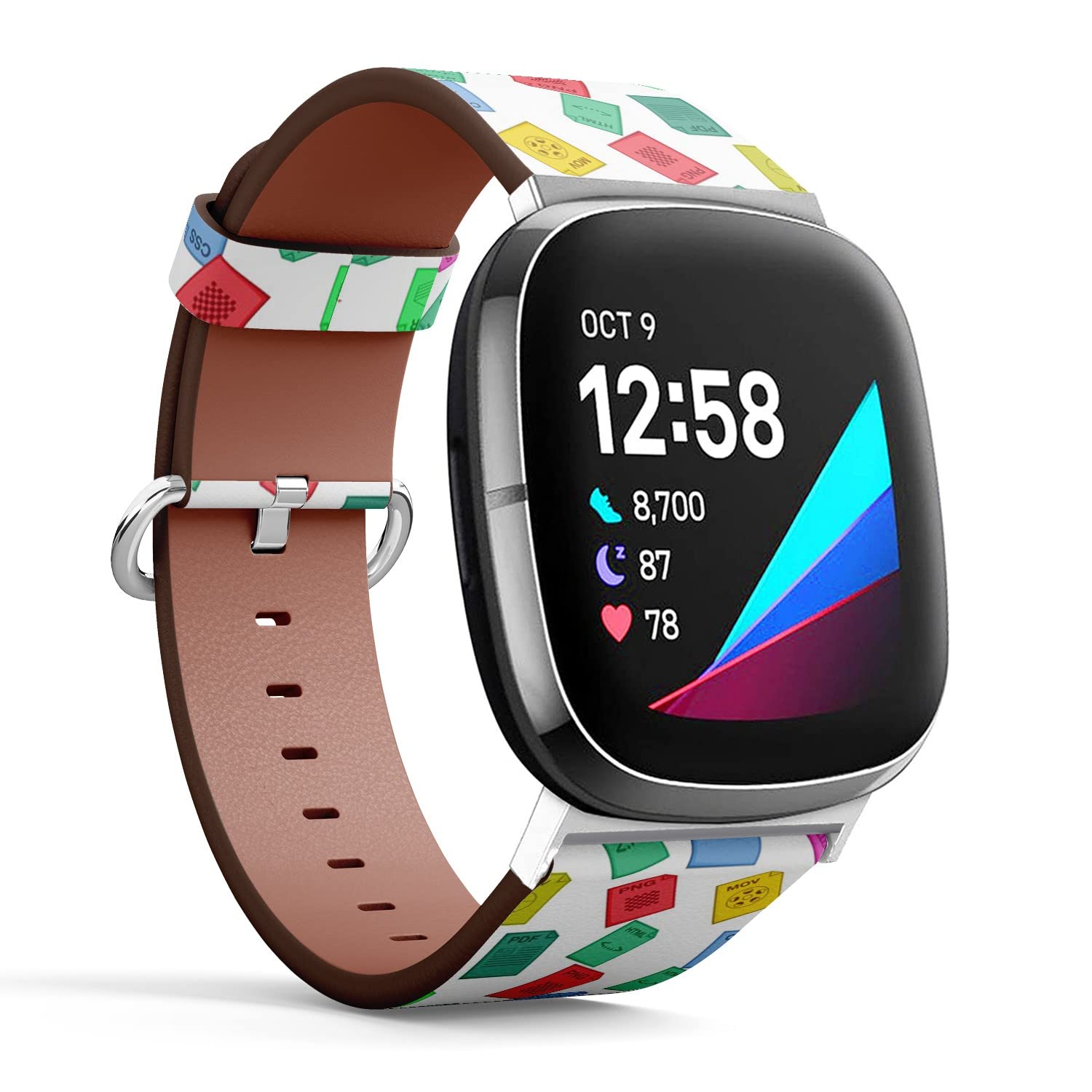 CJBROES Replacement Leather Watch Band, Compatible with Fitbit Versa 3 and Fitbit Sense of Wristband Bracelet Accessory - Kind Files Cartoon