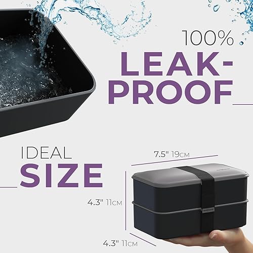 Miniatura 4 de Bentoheaven Lonchera Bento de alta calidad para adultos con compartimentos para mujeres y hombres, juego de utensilios, palillos y recipiente de