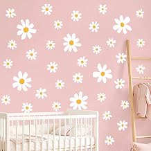 Tanlaby 36 x Daisy Wall Stickers for Children | White Flowers Wall Sticker for Girl Baby Wall Decoration Living Room Nursery Bedroom School