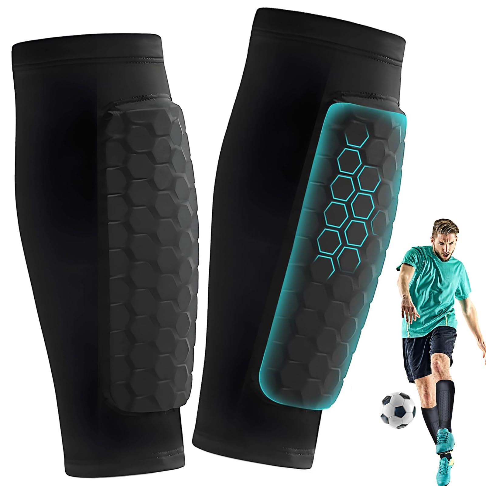 1 paio Parastinchi da Calcio, Manica Protettiva per Polpacci Antiscivolo, Parastinchi Calcio con Imbottitura EVA da 12mm a Nido d'Ape ideale per Calcio e Altri Sport
