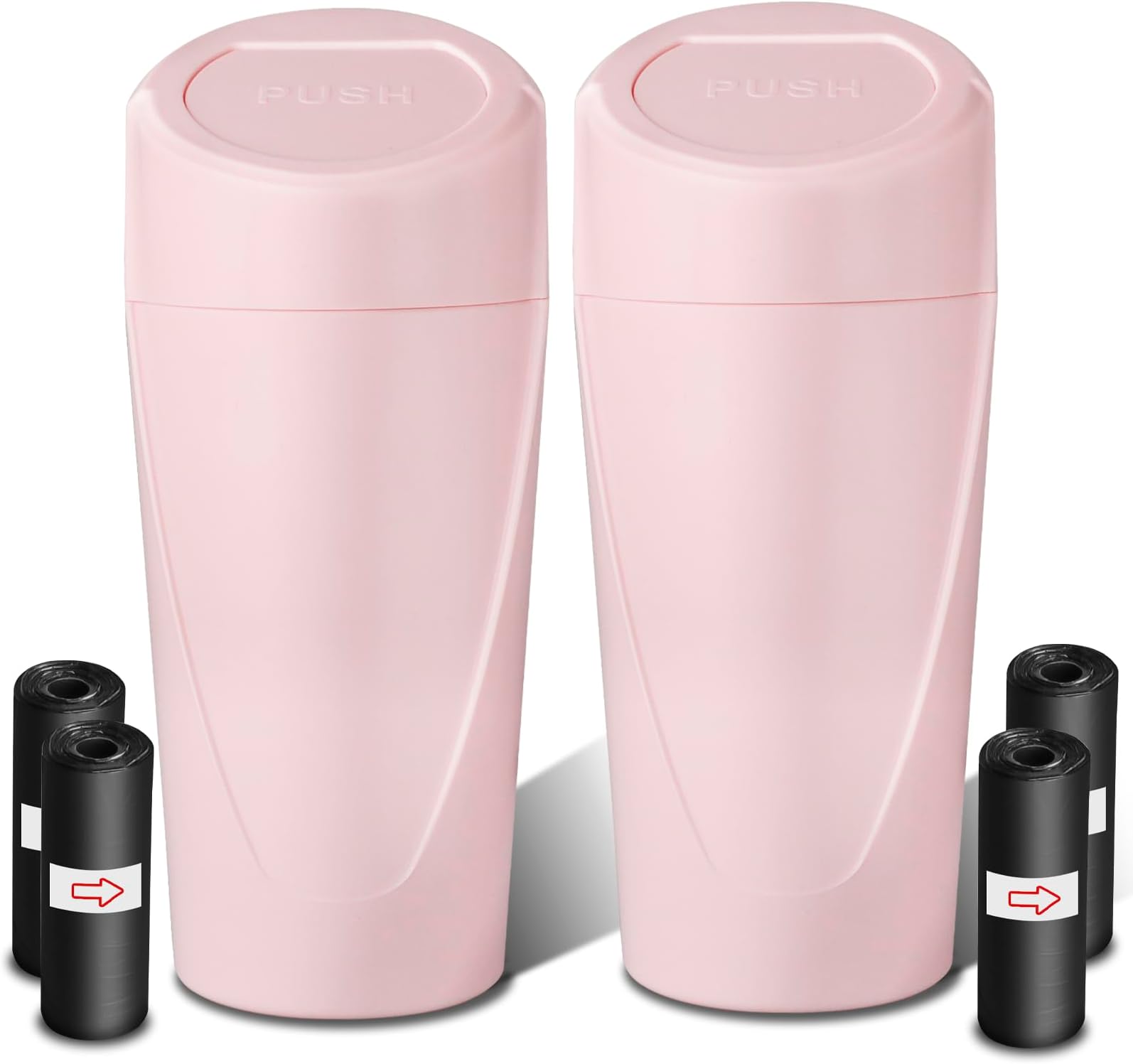 Car Trash Can with Lid-2Pack, Leakproof Garbage Can with 80 Attached Trash Bags, Mini Essential Car Accessories for Interior for Car, Home, Office（Sakura Pink）