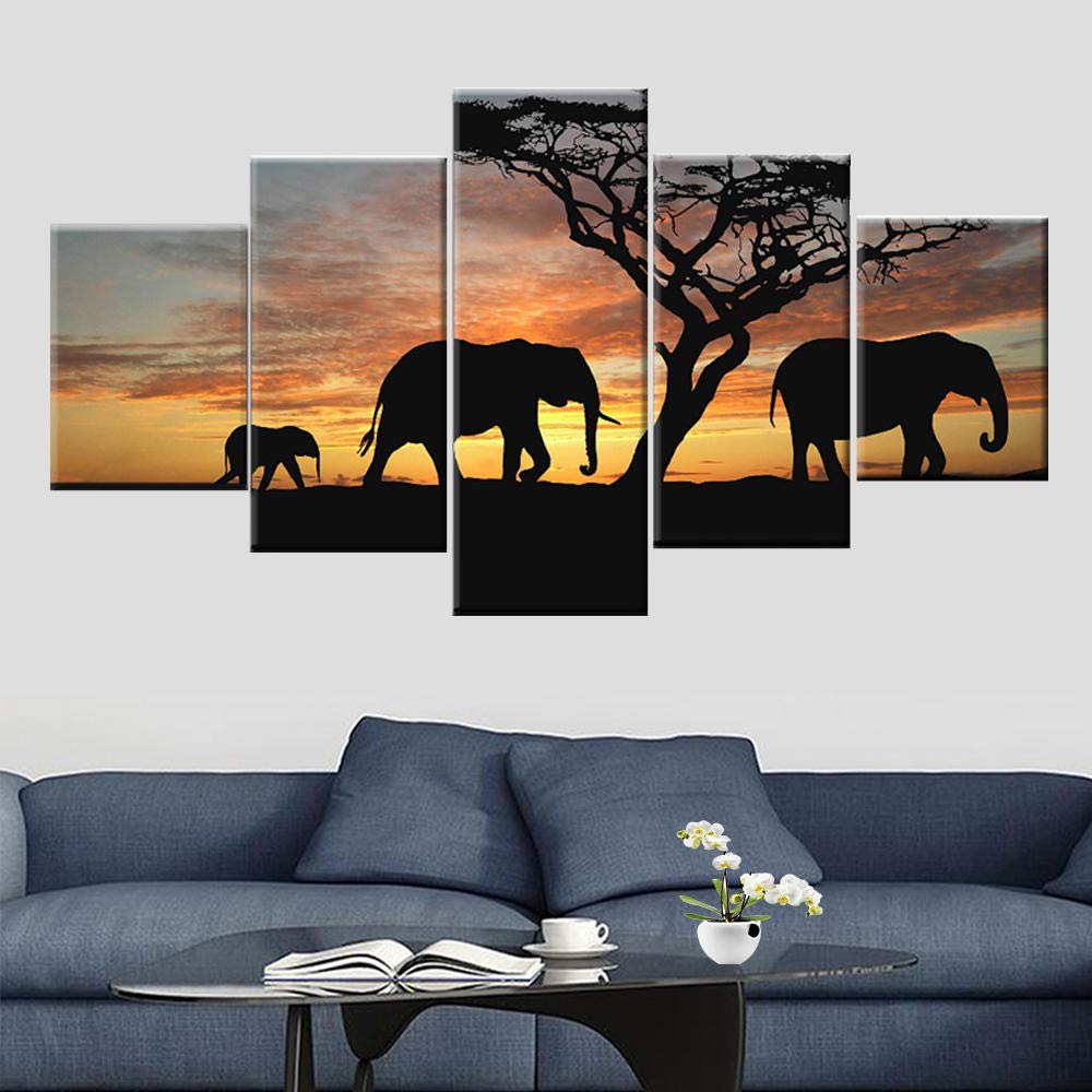 5 Piece Canvas Art5 Pieces African Sunset Landscape Poster Canvas Painting Wall Art