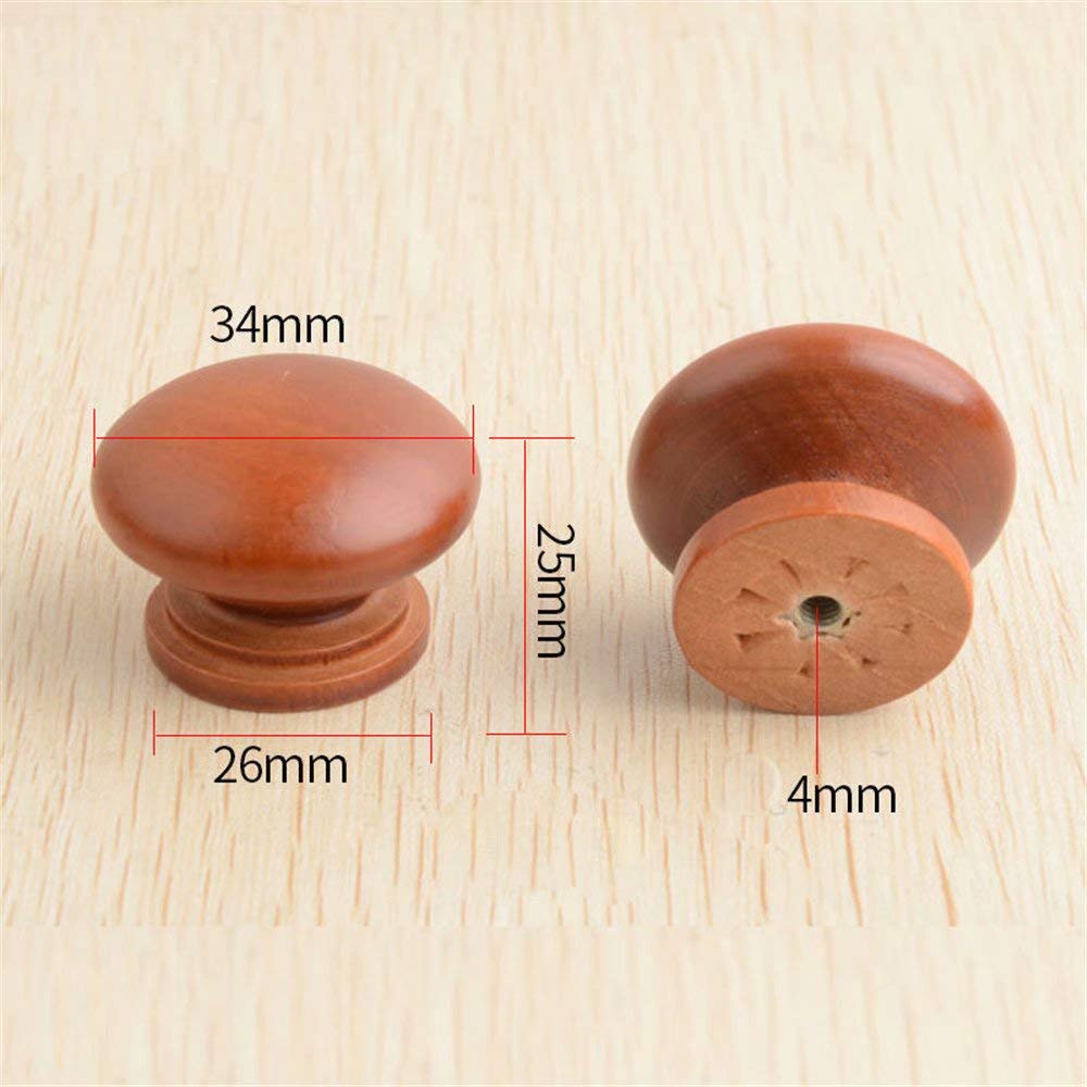 20 pomelli rotondi in legno per mobili, mobili, cassetti, pomelli per cassettiera, forma a fungo, diametro 34 mm, altezza totale 25 mm (marrone scuro)