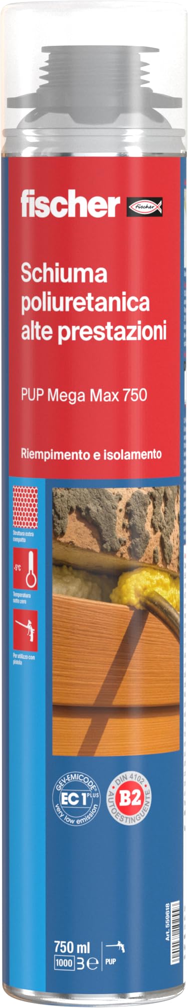Fischer PUP MEGA MAX 750 Schiuma Poliuretanica per Pistola ad Alte Prestazioni, Reticola Anche in Profondità