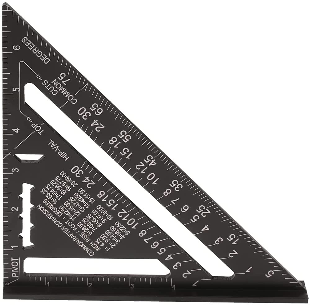 Protractor, ELECDON 12 Inch Square Aluminum Alloy Metric Triangle Ruler Double Scale Triangle Protractor Layout Gauge High Precision Easy-Read Layout Tool Woodworking Square For Building Framing