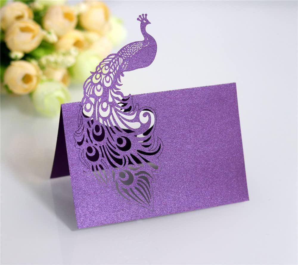 GIVBRO Lot de 50 cartes de table en dentelle de paon pour décoration de fête de mariage et anniversaire