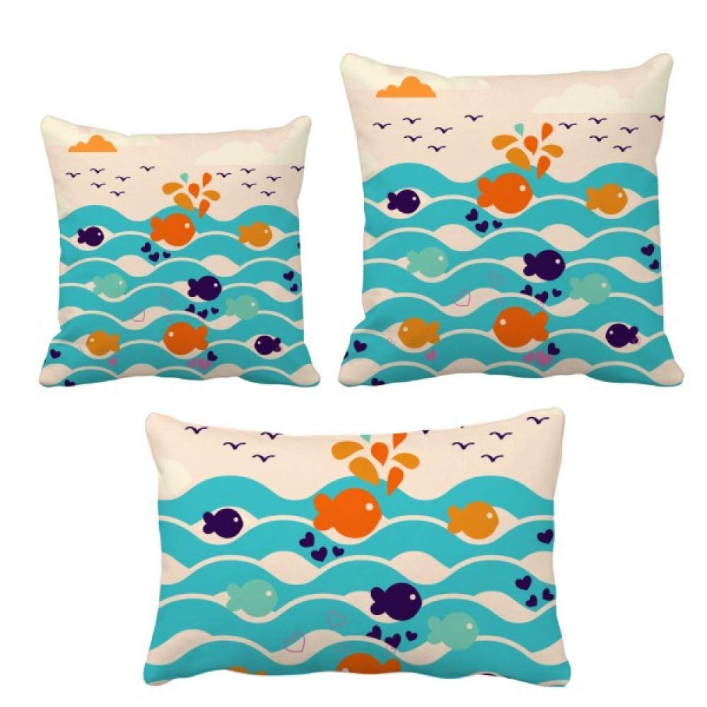 Housse de coussin vague de ciel et poisson DIYthinker pour salon