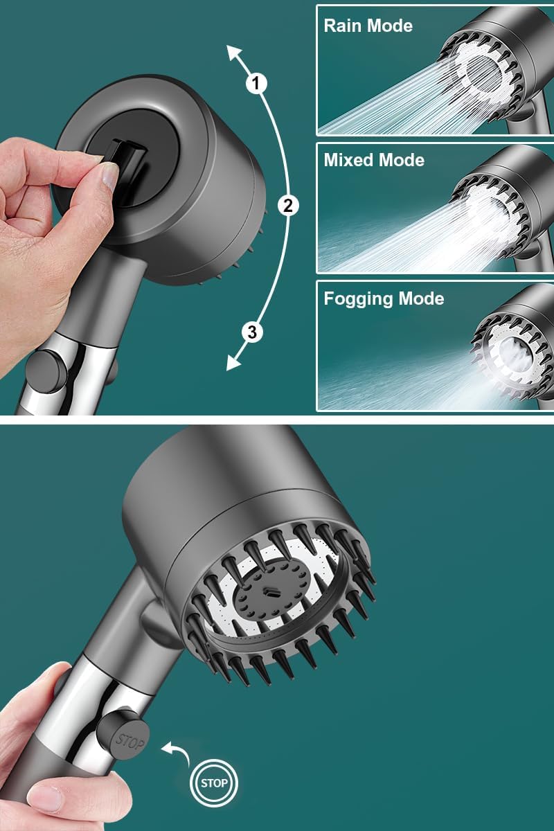Soffione Doccia a Pioggia con Filtro a 4 Modalità, Soffione Doccia ad Alta Pressione, per Bagno, Soffione Doccia con Bocca in Silicone per Testa Spa/Massaggio