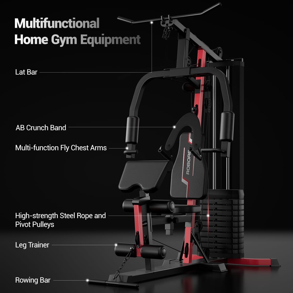 Home Gym, Workout Station with 160LBS Weight Stack, Exercise Equipment with Pulley System for Full Body Training