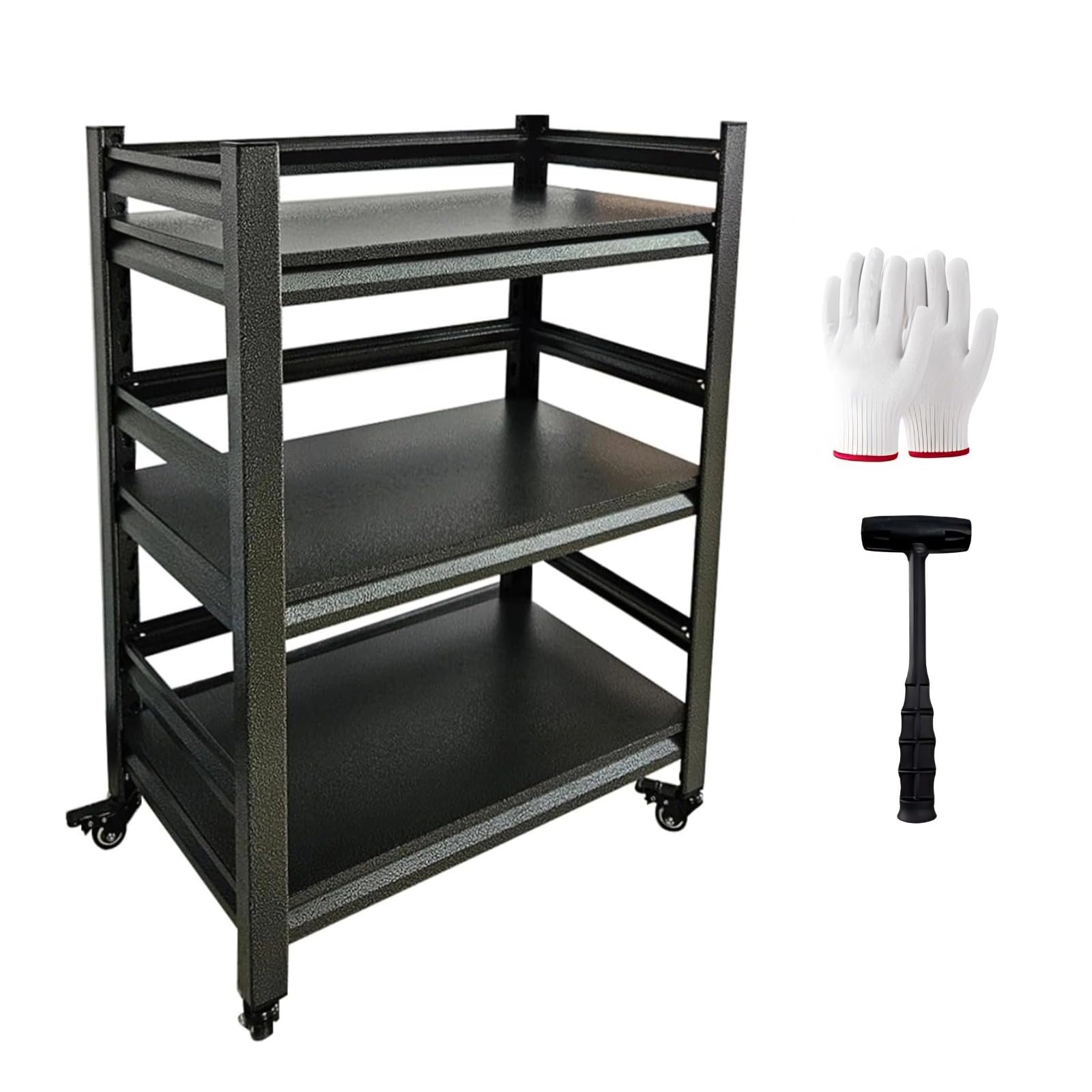 3-Stufiges Mikrowellen Regal, 102kg Metallregal mit Rollen für Garage Küche Büro Bibliothek, Vielseitiger Organizer für Wohnzimmer, 60x40x80 cm