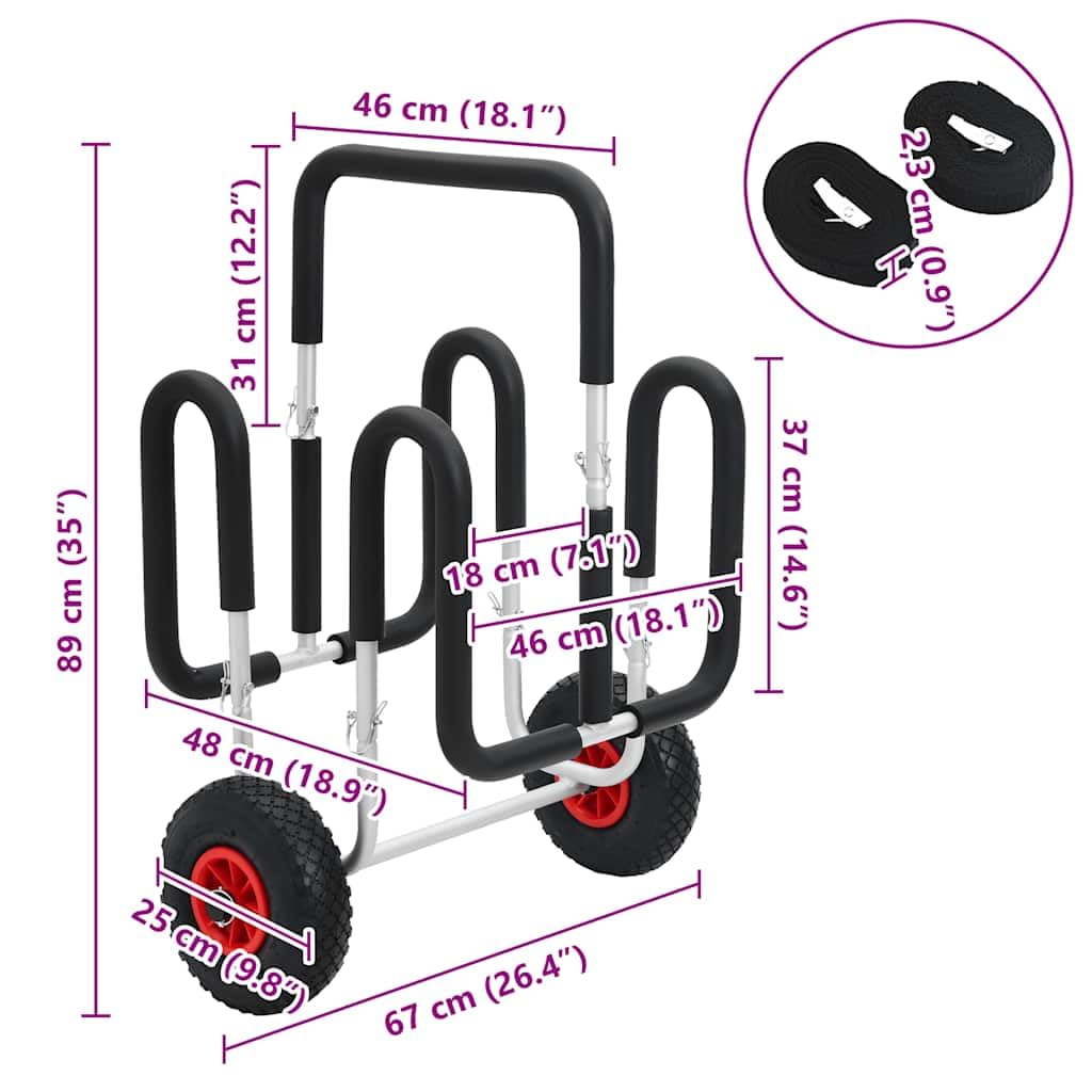 vidaXL SUP Trolley für 2 Surfbretter, Doppel Transportwagen für SUP Board Surfboard, Kanuwagen Bootswagen, 90kg Aluminium