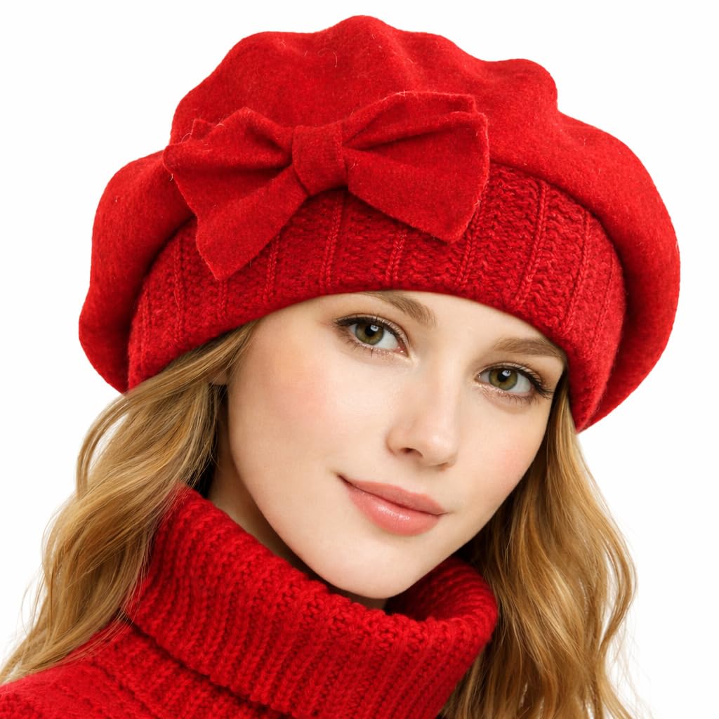 Lady French Beret 100% Wool Beret Floral Dress Beanie Winter Hat