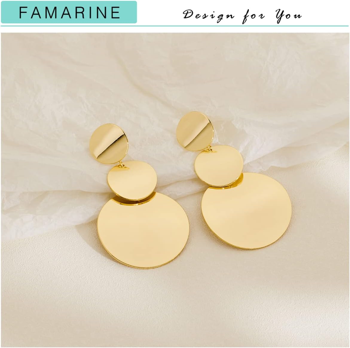 FAMARINE Gold Silver Disc Dangle Earrings for Women - Image 5