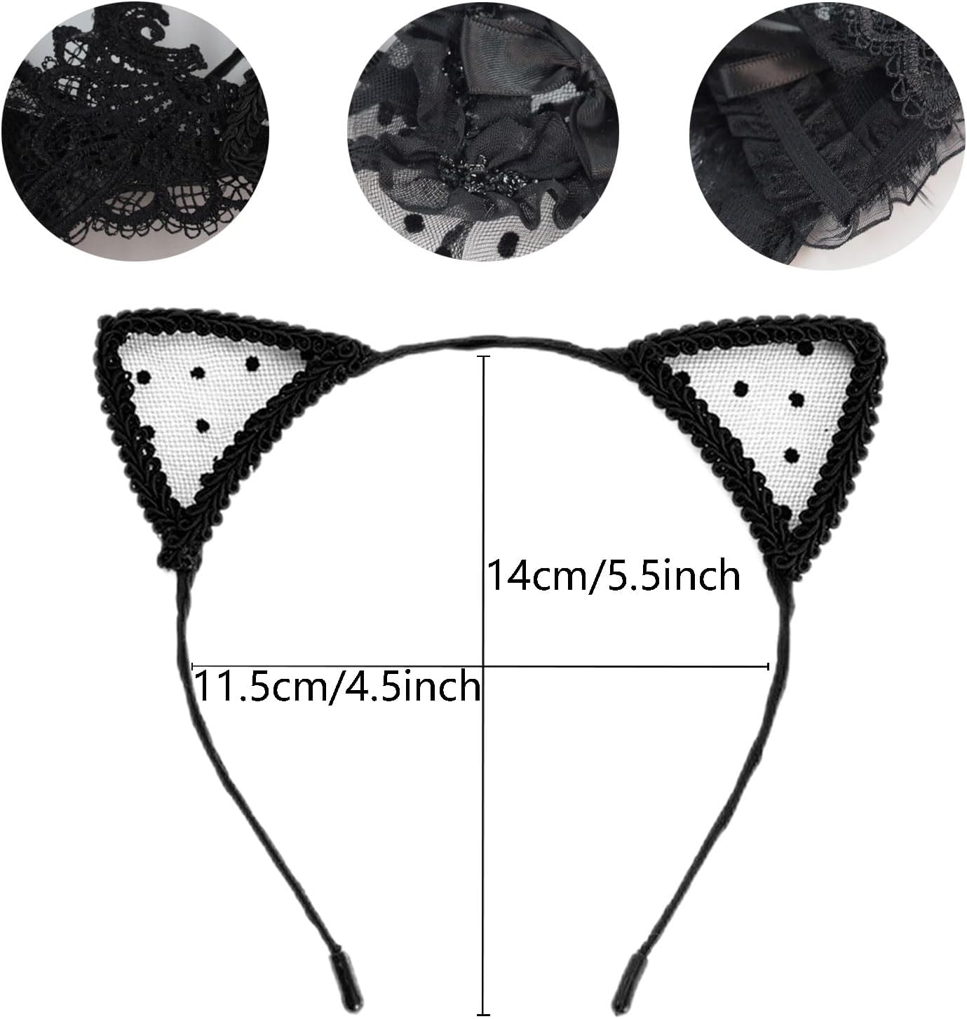 6 Pcs Lace Cat Ears Headbands, Black Lace Headwear Hair Band Party Decoration Cosplay for Women - Image 2