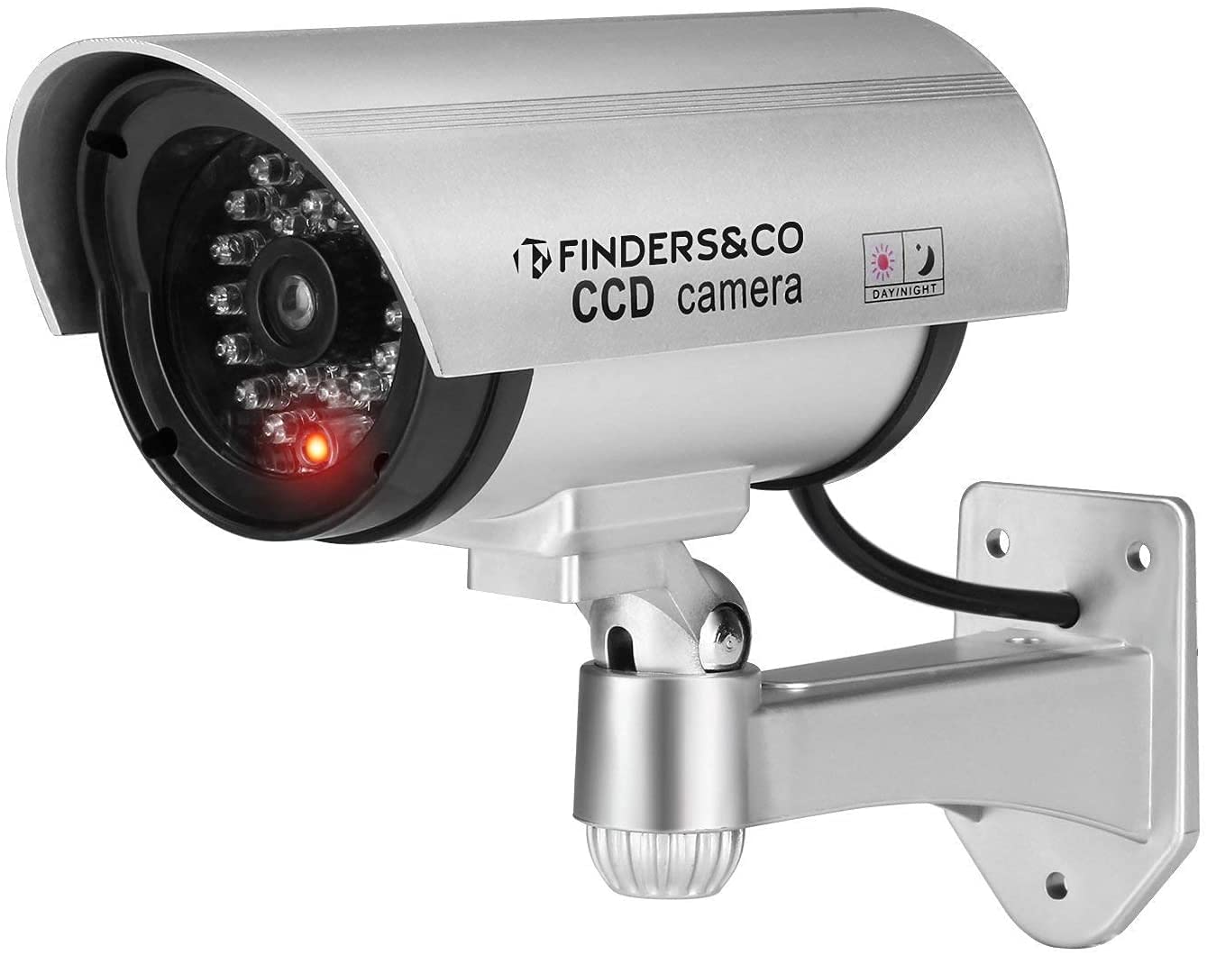 Tomvision Dummy Security Camera, Fake CCTV Surveillance System with Realistic Red Flashing Lights and Warning Sticker (1, Silver)
