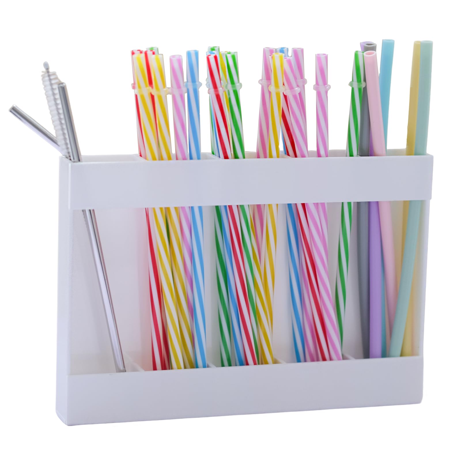 White Acrylic Straw Holder & Tumbler Organizer for Cabinet Door, Countertop – Reusable Straw Storage Dispenser, Kitchen Cabinet Organizer for Straws,