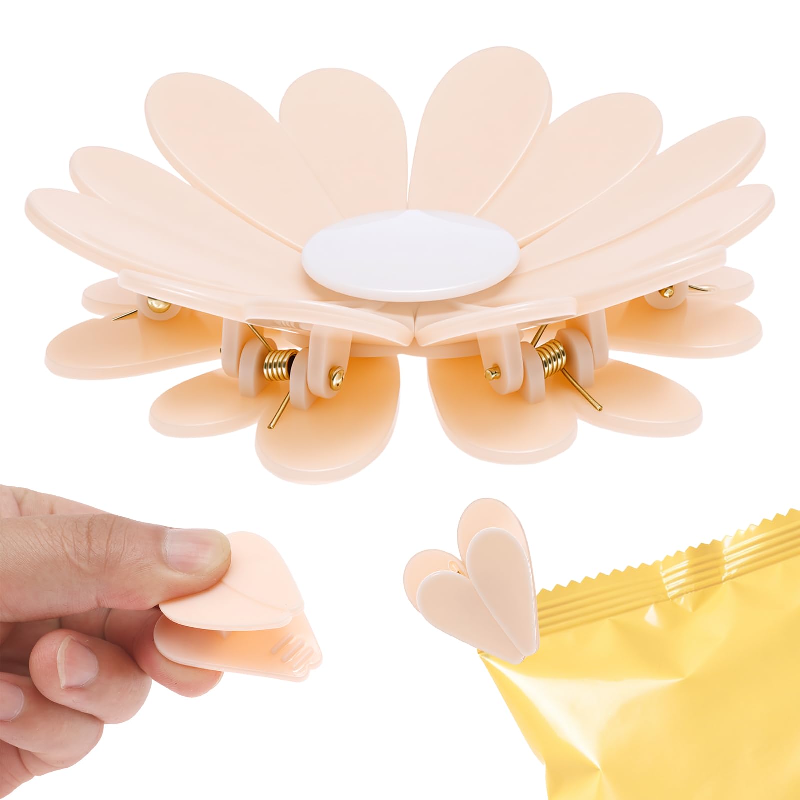 6Pcs Magnetic Flower Bag Chip Clips, Daisy Magnetic Fridge Clip for Office Organization and Home Storage, Decorative Bag Sealing Clips for Chips, Snacks and Bread(Pink)