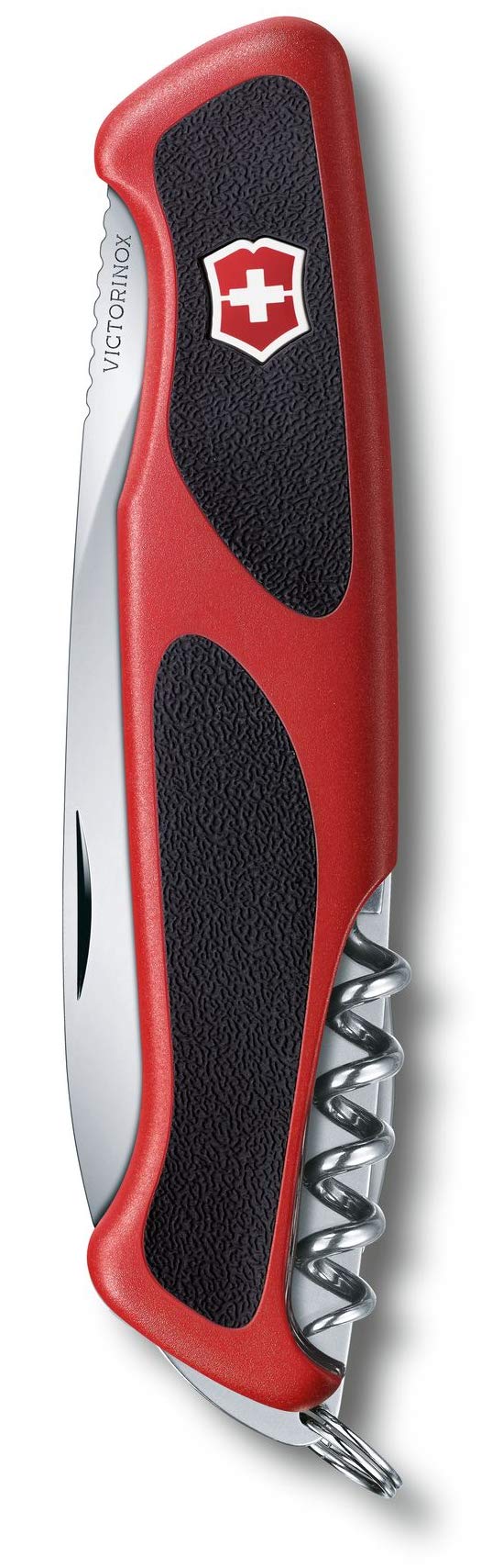 Victorinox Schweizer Taschenmesser Gross, Ranger 68 Grip, Swiss Army Knife, 11 Funktionen, Feststellklinge, Dosenöffner, Korkenzieher, rot/schwarz