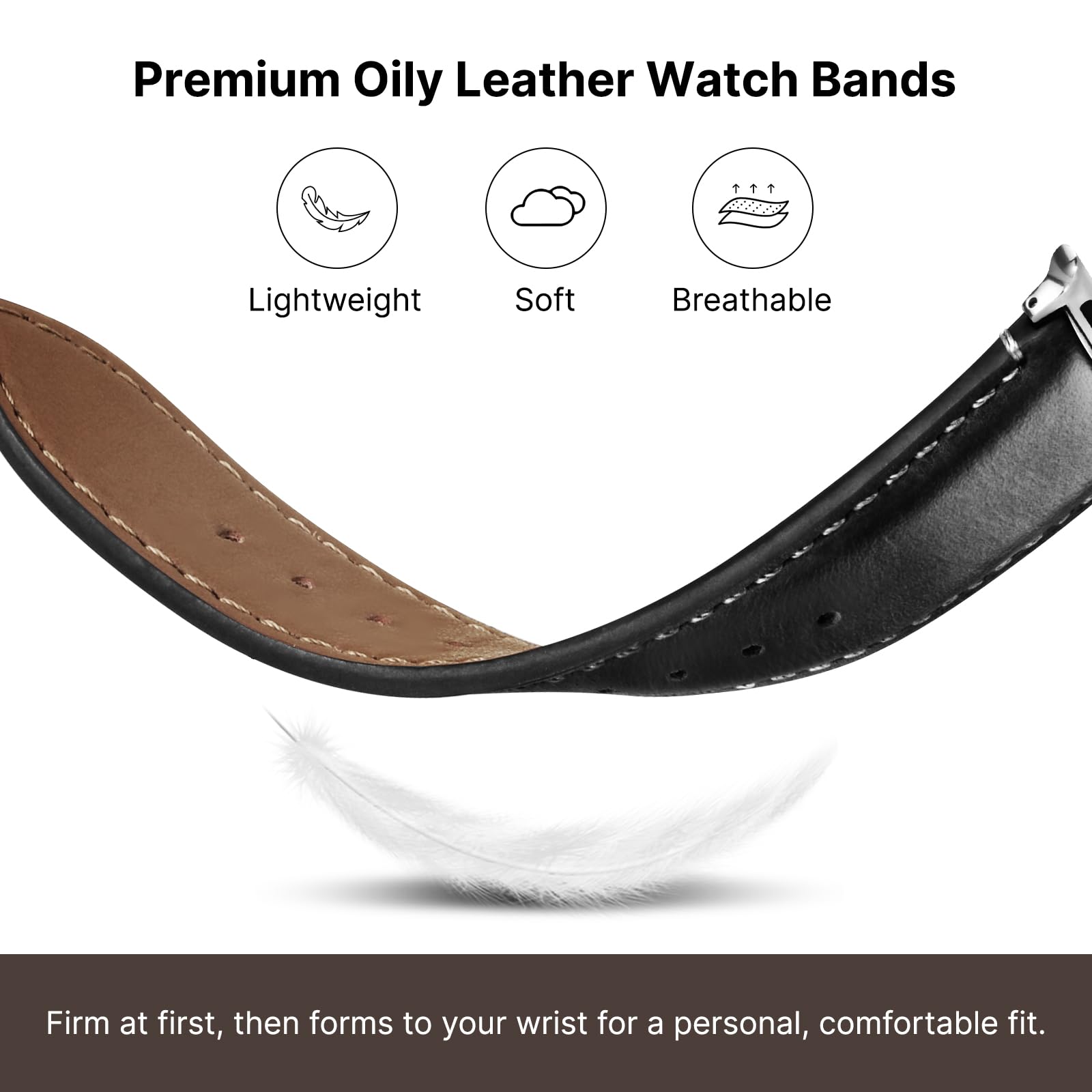 Fullmosa Compatible with Apple Watch Straps 42mm 44mm 45mm 46mm 49mm for Men Women, Leather iWatch Band for Ultra/SE 3 2 1/Series 11 10 9 8 7 6 5 4 3 2 1, Brown+Black Buckle