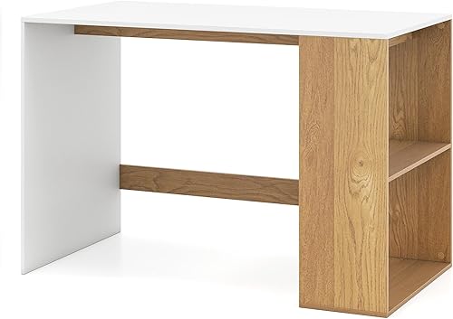 Tangkula Escritorio para computadora, escritorio de oficina en casa de 44 pulgadas con estantería de 2 niveles, escritorio de estudio, escritorio de