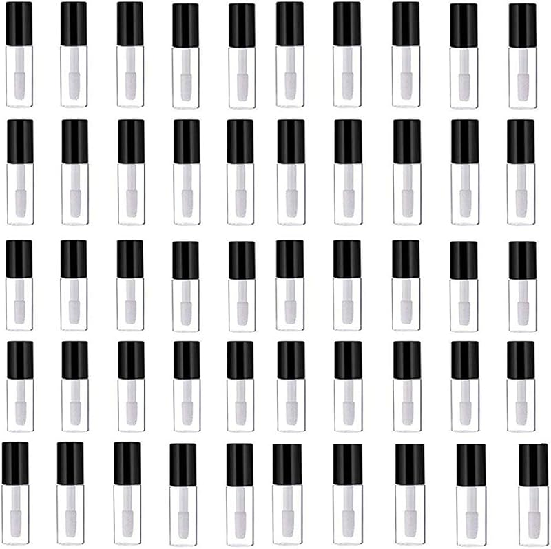 Mydio Frascos Transparentes Vazios para Gloss Labial com Tampa Preta, 1,2 mL, Pacote com 50