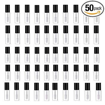 Mydio 50 Pack 1.2ML Clear Mini Lip Gloss Tube Empty Lip Balm Containers With Black Lid for Lipstick Samples