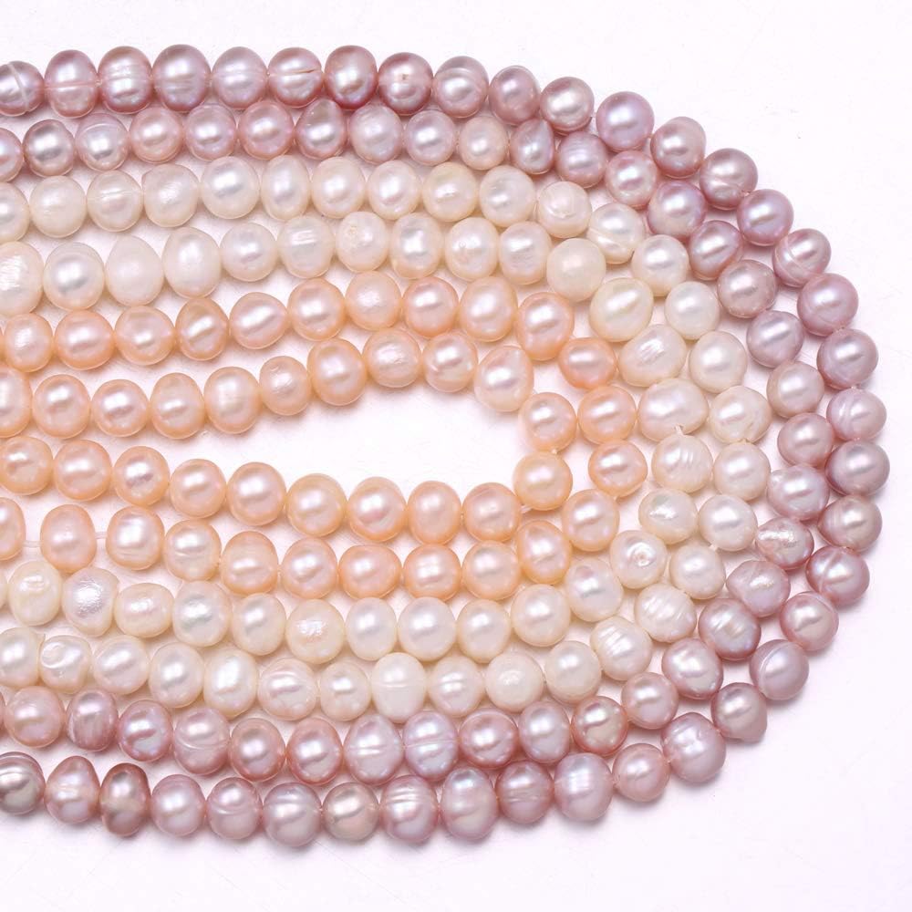 Natural Pearl Beads 100% Freshwater Natural Round Pink Pearl Loose Beads (2 Strands) with Hole 7-8mm one Strand 14.2 inch for Jewelry Making Necklace Bracelet Charms… - Image 5