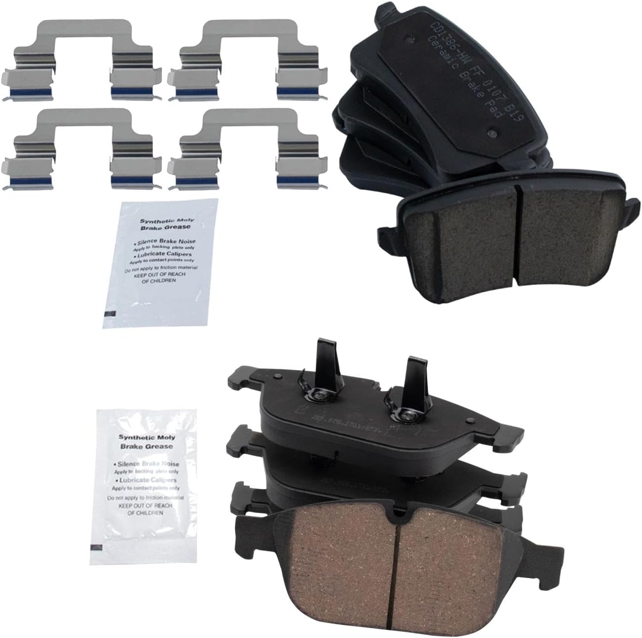 TRQ Front and Rear Brake Pad Set Ceramic Hardware Compatible with 2014-2017 Audi SQ5