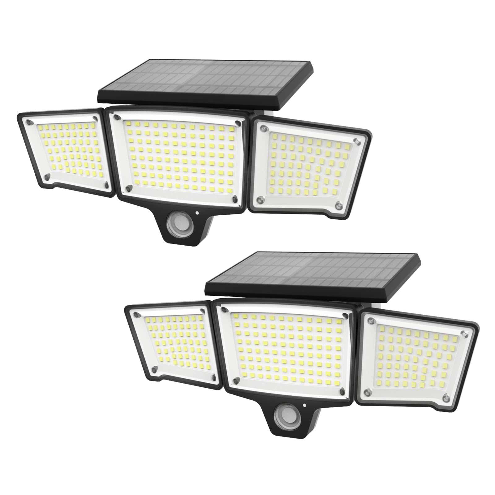 2PCS 1200LM Super Luminoso Luce Solare LED Esterno, 3 Mode 208LED Lampade Solare da Esterno Illuminazione a 270° Faretti Led Solari con Sensore di Movimento IP65 Impermeabile per Parete,Giardino