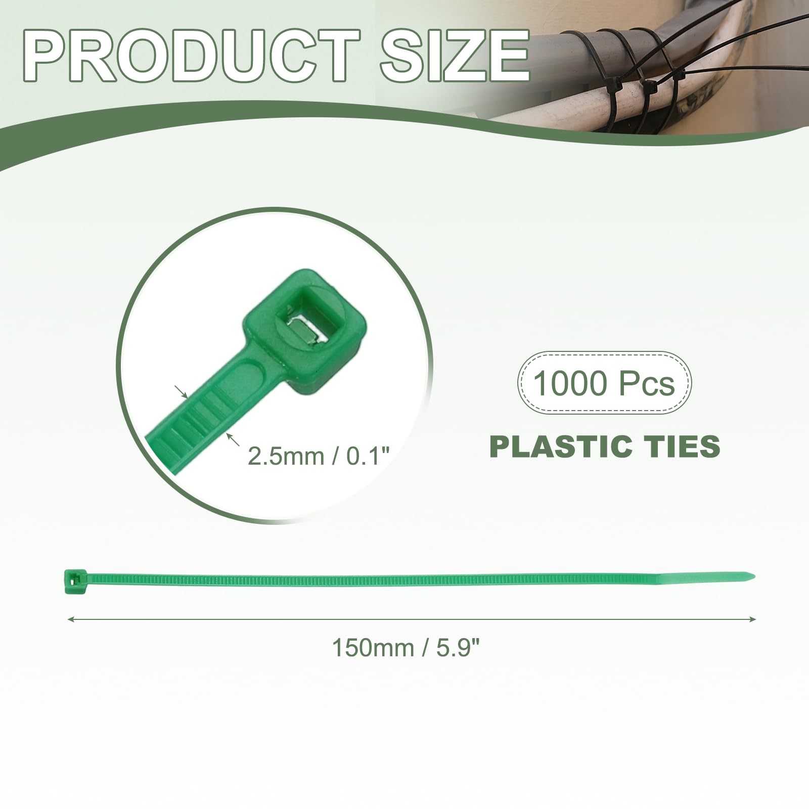 YELARXI Zip Ties Plastic Cable Ties, Self-Locking Wire Zip Tie 6 Inch Fit for Home Garden Office Workshop Travel - (1000 Pack, Green) - Image 2