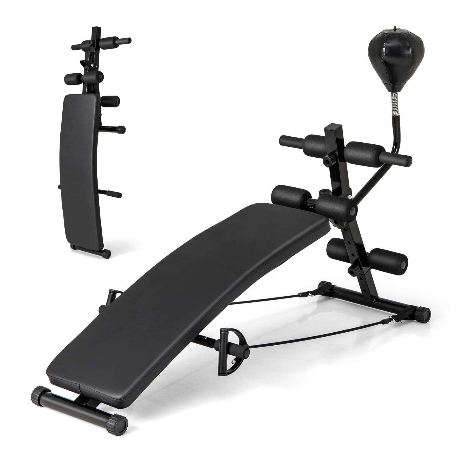 Sit Up Bench, Folding Exercise Bench Ab Workout Equipment, Adjustable Decline Workout Bench for Home Gym