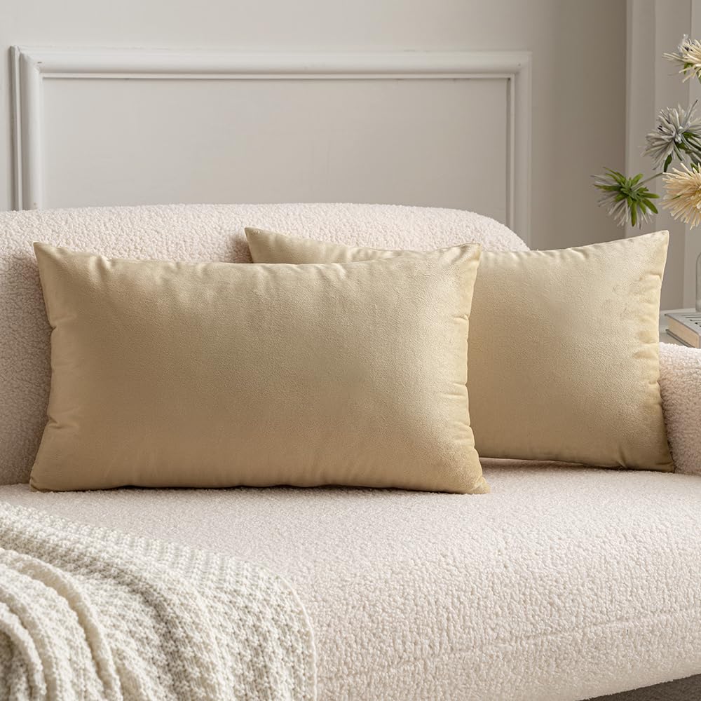 MIULEE 2er Set Kissenbezug Kissenhülle Dekorative Dekokissen Sofakissen Quadrat Wurfkissenbezug mit Verstecktem Reißverschluss Sofa Schlafzimmer 12x20 Zoll 30x50 cm Beige