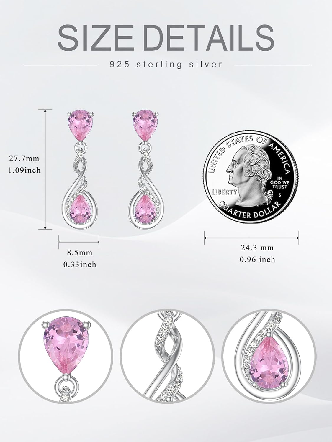 Seiyang Infinity Birthstone Earrings 925 Sterling Silver 12 Months Teardrop Birthstone Dangle Drop Earrings Infinity Love Birthday Jewelry Gifts for Women Mom Her - Image 6