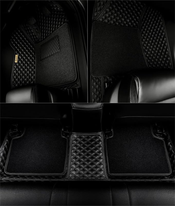 Premium 7D Car Floor Mat Full Set for Volvo XC-60 2017 Onwards | Luxury Leather with Detachable Curly/Grass Car Foot Mat with Heal Pad | 100% Waterproof & Anti-Skid (Black Black)