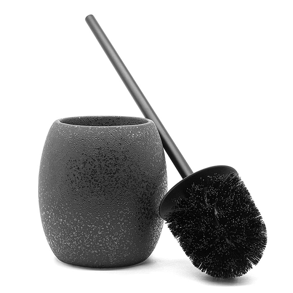 Inbagno Accessori Bagno da appoggio in Set in Ceramica Nera con Effetto Glitter, Design Moderno Elegante