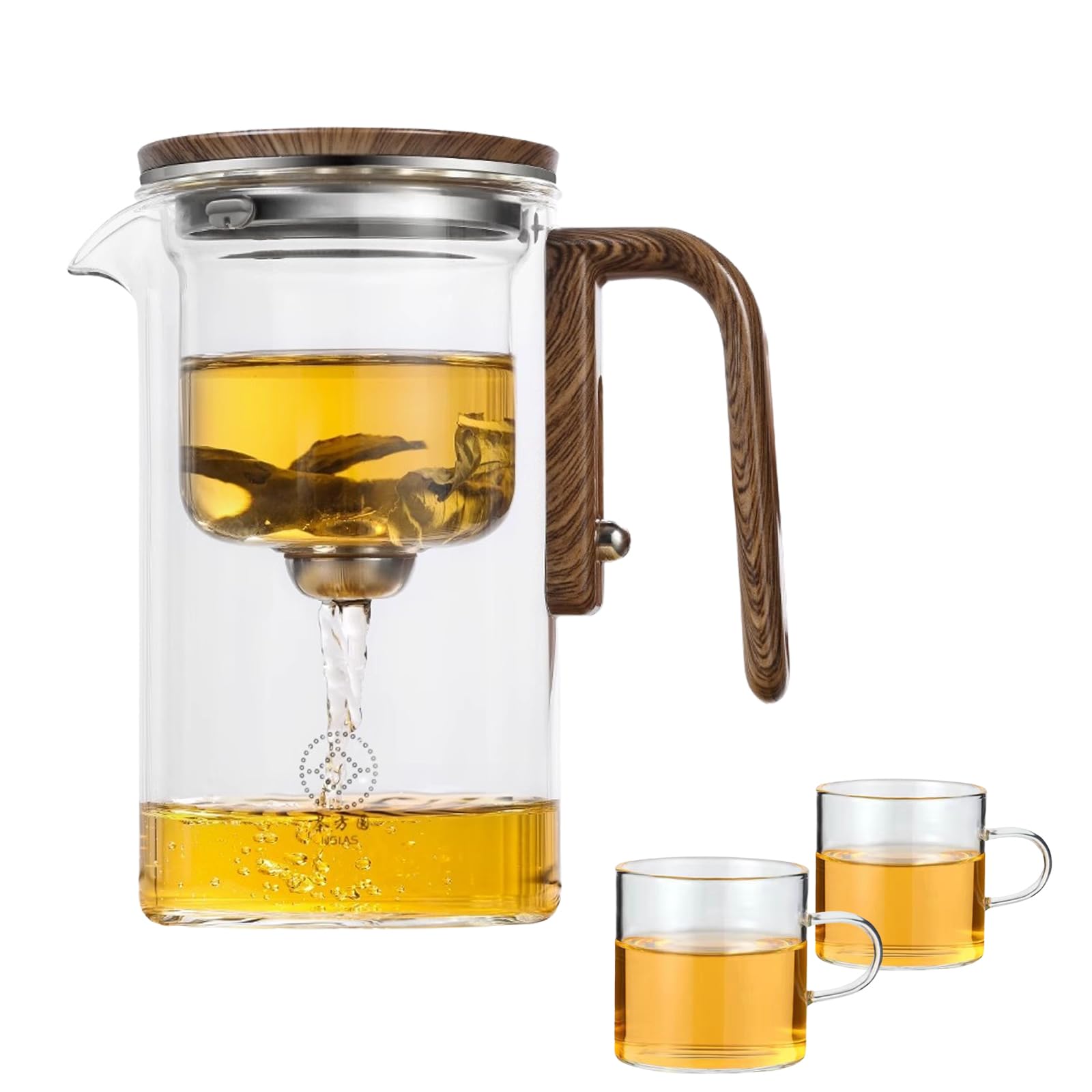 Enchanti Glass Tea Pot with Strainer and Infuser 720ml Wooden Handle