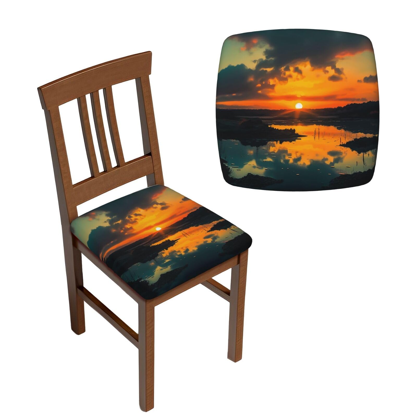 FodPand 6PCS Dining Chair Covers for Dining Room Sunset Dawn Chair Seat Cover Stretch Parsons Chair Slipcover Removable Washable Seat Cushion Slipcovers Cover for Kitchen Office