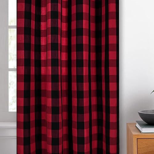 Miniatura 3 de MUMFAS Cortinas a cuadros rojos y negros de 52 x 95 pulgadas de largo, juego de 2 paneles para dormitorio, sala de estar, decoración de Navidad,