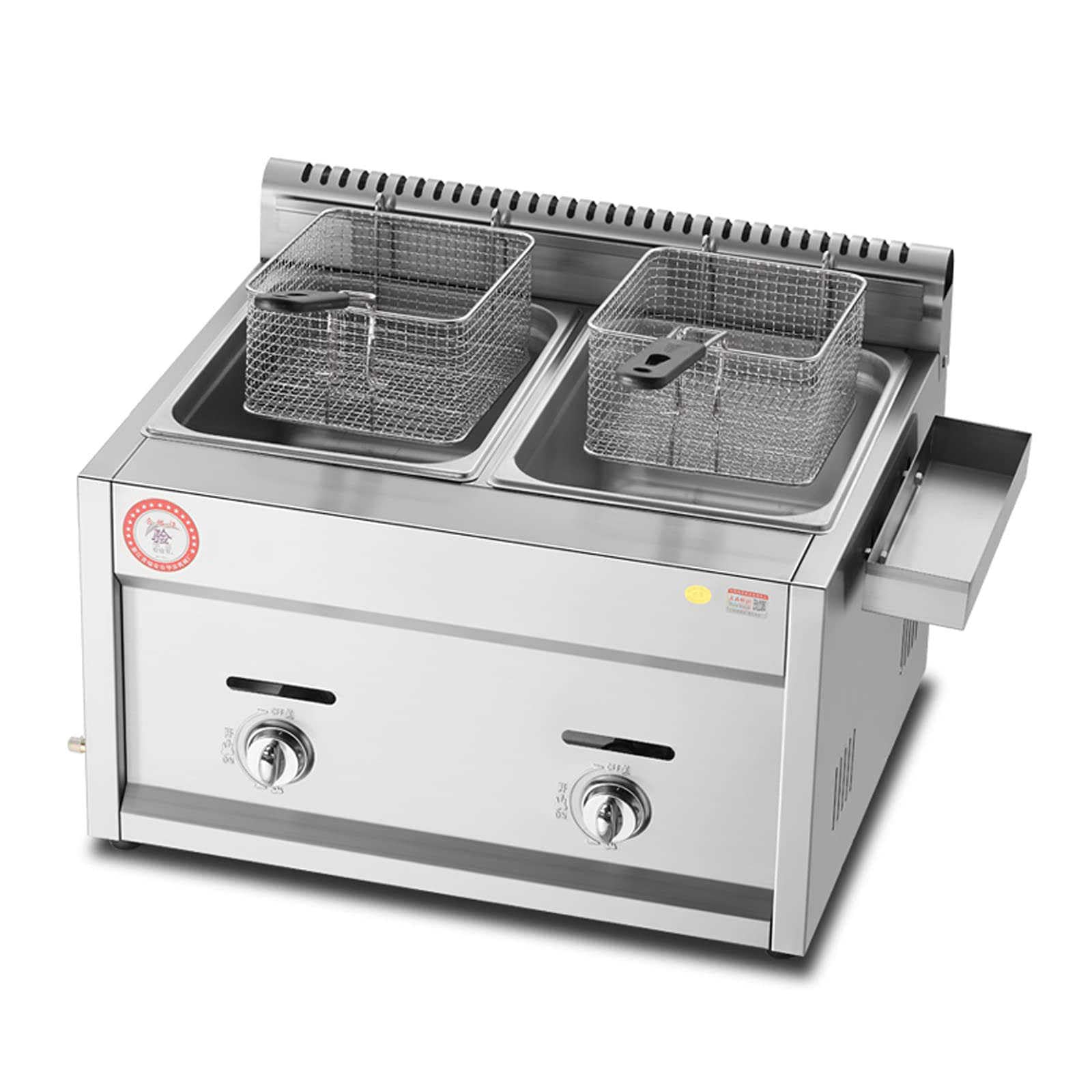 20 litri a gas di grande capacità, friggitrice per GPL in acciaio inossidabile per potenza di fuoco commerciale e commerciale e regolabile, con cestini e coperchi, per le ciambelle dei chips, facile