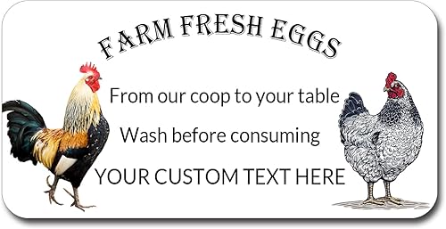 (Hecho en MA, Estados Unidos) - Etiquetas adhesivas personalizadas para cartón de huevos frescos de granja, etiquetas adhesivas de huevo de pollo de KOMVIOO