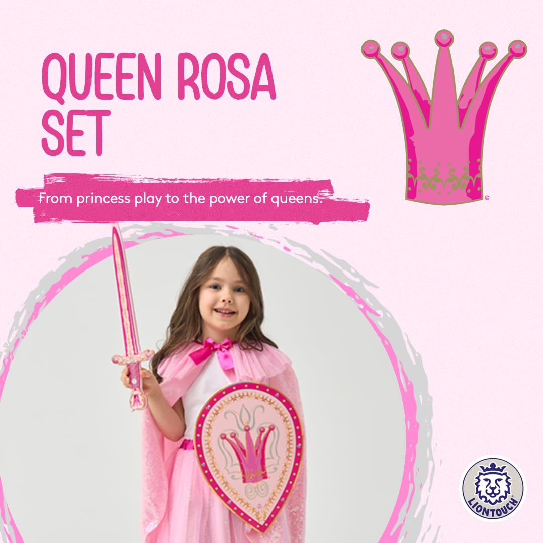 Liontouch - Épée et Bouclier de Princesse en Cristal pour Filles - 3-8 Ans | Jouet Médiéval en Mousse Rose et Argent Style Lionne | Accessoires d'Armes Sûres pour Déguisements et Costumes