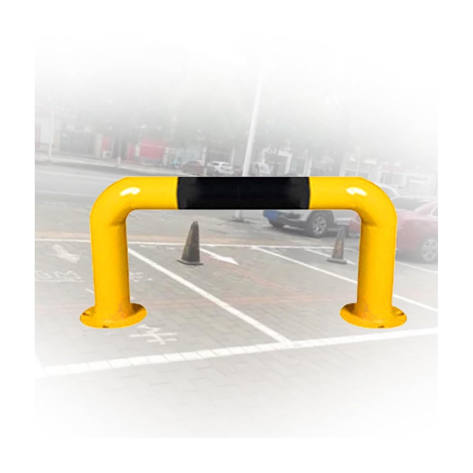 CWCQGH U Shape Security Bollards Black & Yellow Parking Space Blocker, Car Protection Posts For, Driveway, Garage (80x30cm)